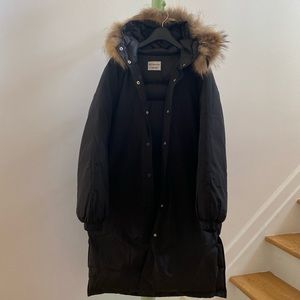 Korean Style Long Fur Hooded Zip Puffer Coat